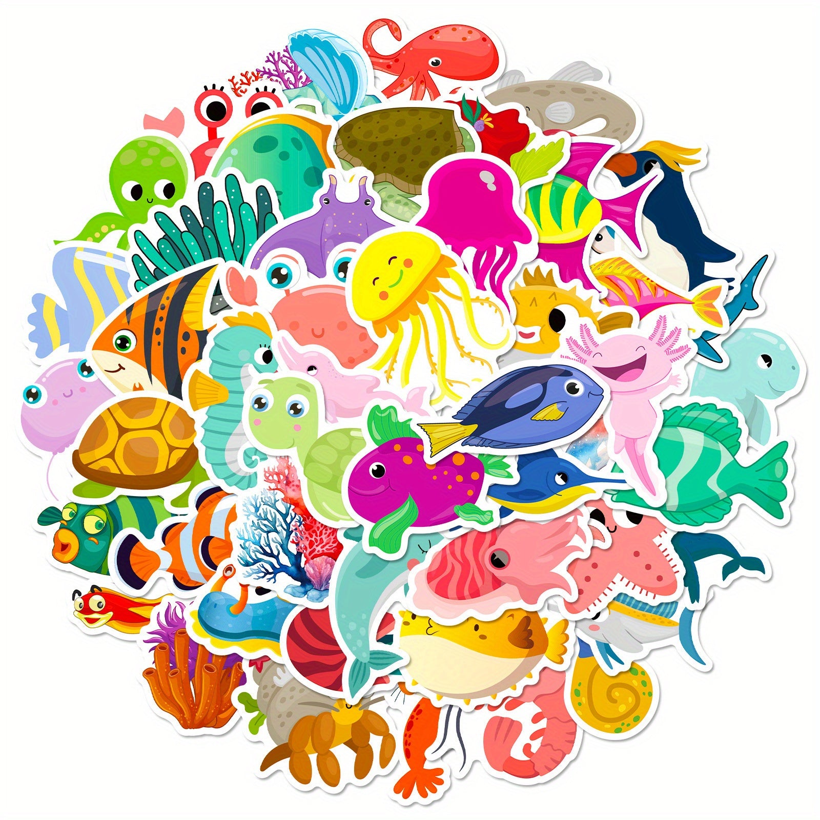 50pcs Marine Life Vinyl Stickers Ocean Dolphin Shark Decorative DIY Stickers