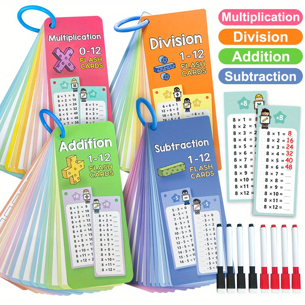 60 Sheets Math Flash Cards Set of 4, All Facts and Games, School Supplies