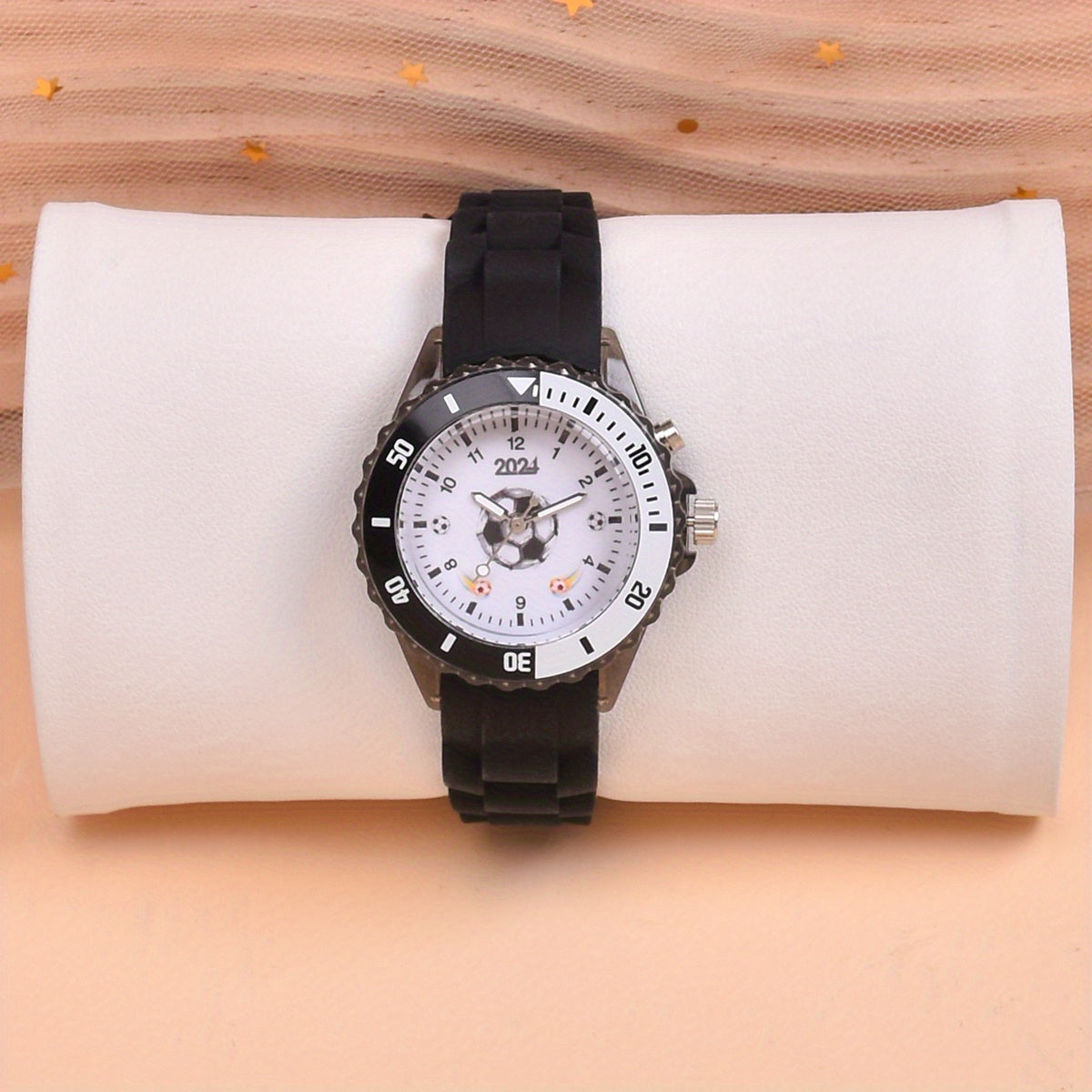 Boys' Soccer Sports Watch Dual LED Quartz Wristwatch Silicone Strap