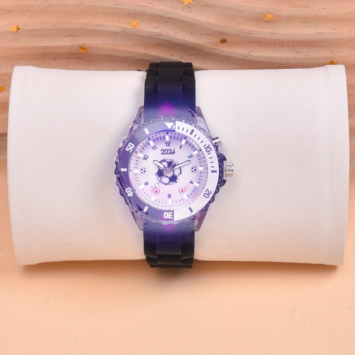 Boys' Soccer Sports Watch Dual LED Quartz Wristwatch Silicone Strap