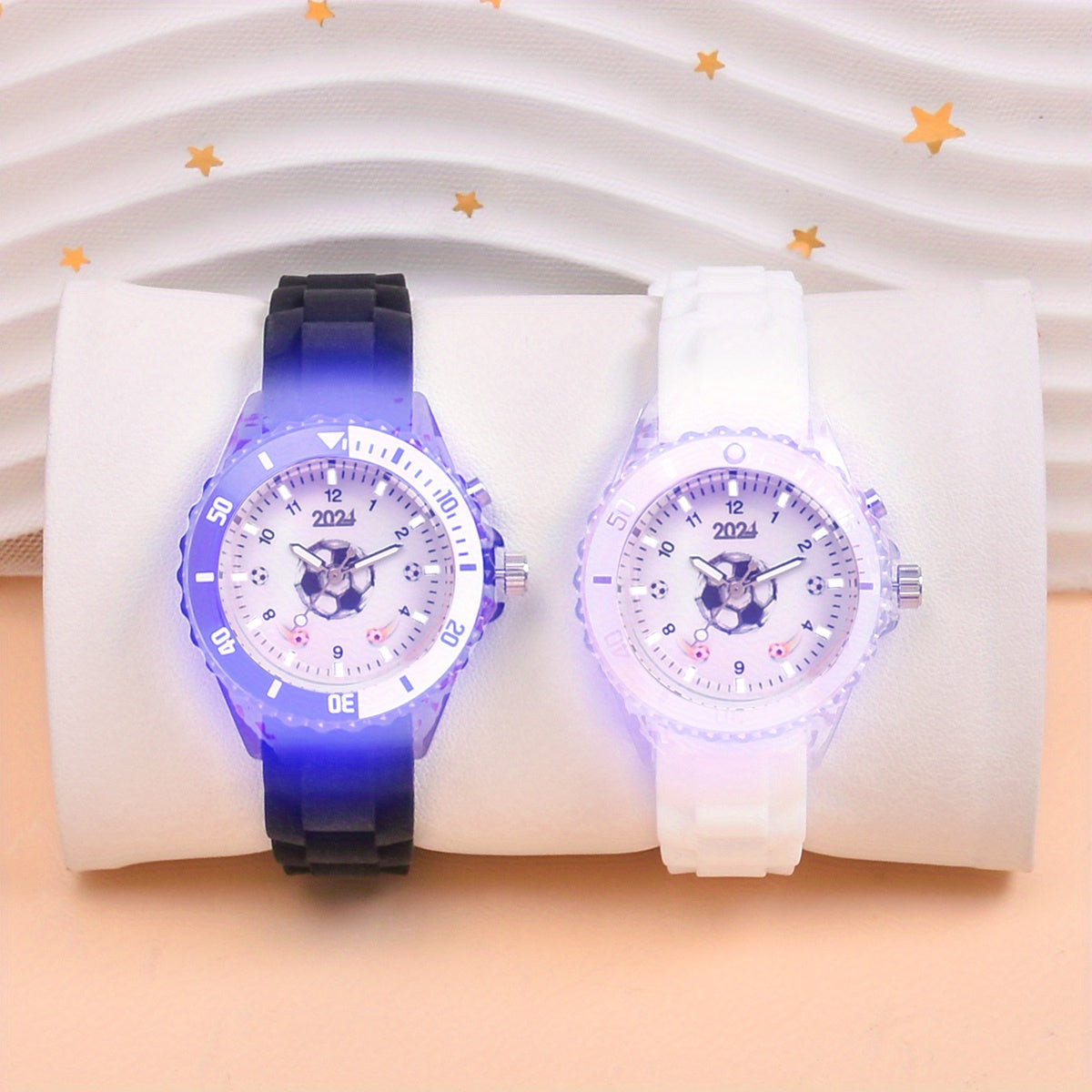 Boys' Soccer Sports Watch Dual LED Quartz Wristwatch Silicone Strap