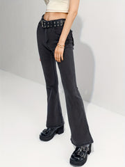 Heart Shape Flare Leg Jeans High Rise Denim Pants