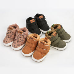 Cozy Hook and Loop Baby Boys Boots - Soft & Warm Fleece Lined Winter Shoes