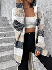 Block Hooded Cardigan Long Sleeve For Women