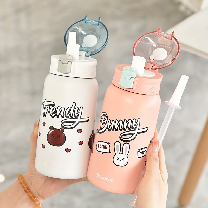 Cartoon Insulated Water Bottle 18oz with Straw Stainless Steel Travel Cup