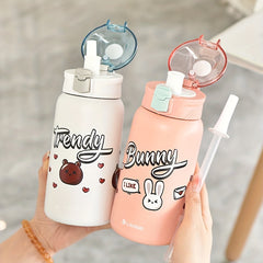 Cartoon Insulated Water Bottle 18oz with Straw Stainless Steel Travel Cup
