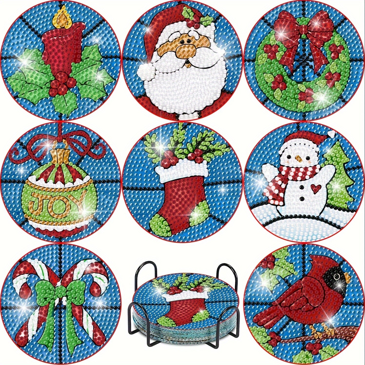 8pcs 5D Christmas Diamond Art Coaster Set for Family Decoration