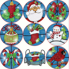 8pcs 5D Christmas Diamond Art Coaster Set for Family Decoration