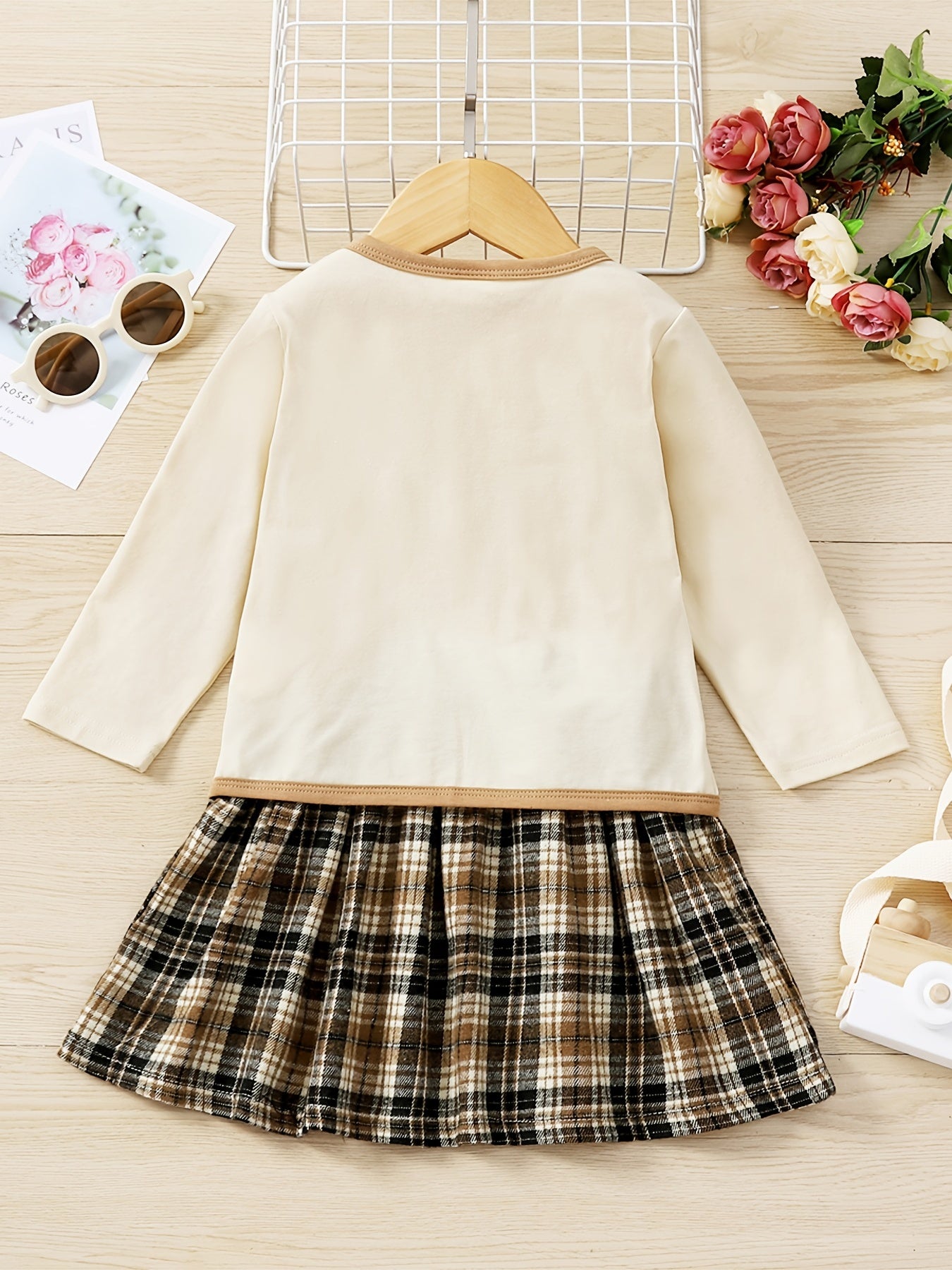 Toddler Girl's Plaid Dress & Cardigan Set Letter Print Outfits