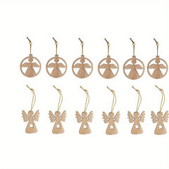 12Pcs Christmas Wooden Pendant Girls Crafts Wood Decor Christmas Tree Pendant