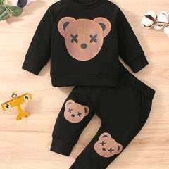 Bear Graphic Baby Boy's 2pcs Sweatshirt & Sweatpants Set for Spring Fall
