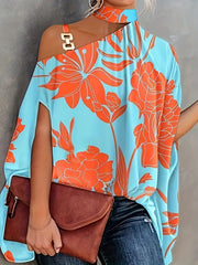 Graphic Print One Shoulder Casual Blouse
