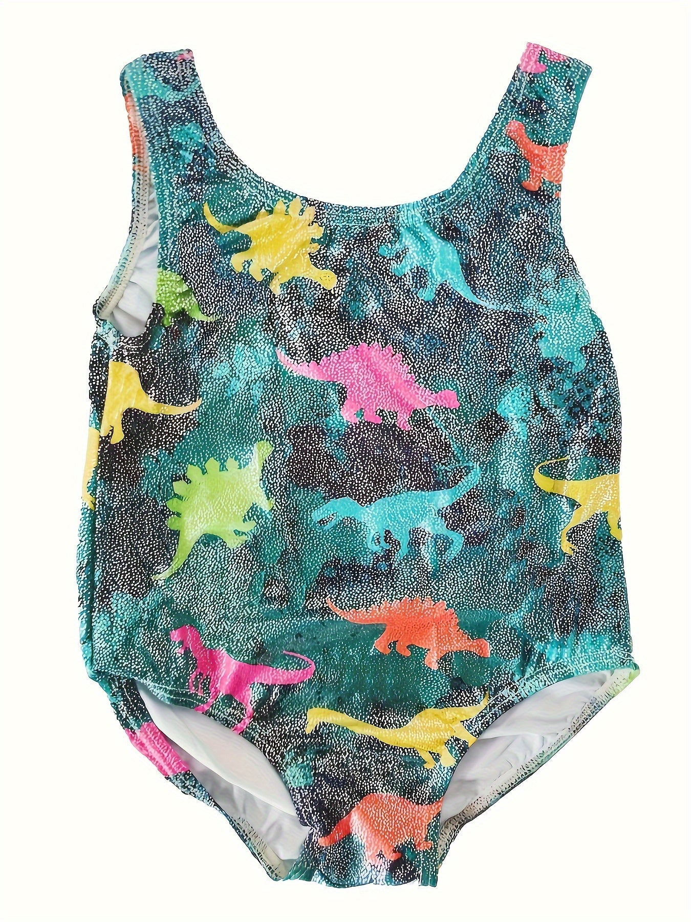 Girls Dino Pattern Sleeveless Gymnastics Suit for Sports Training