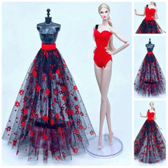Floral Party Dress and Midi Skirt Set for 1:6 Dolls