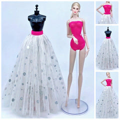 Floral Party Dress and Midi Skirt Set for 1:6 Dolls
