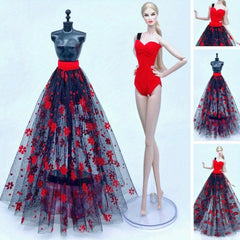 Floral Party Dress and Midi Skirt Set for 1:6 Dolls
