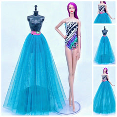 Floral Party Dress and Midi Skirt Set for 1:6 Dolls