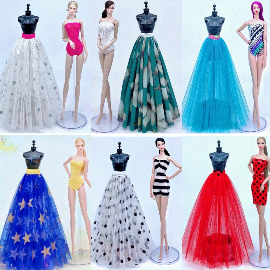 Floral Party Dress and Midi Skirt Set for 1:6 Dolls