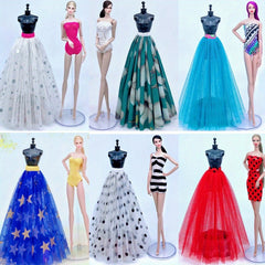 Floral Party Dress and Midi Skirt Set for 1:6 Dolls