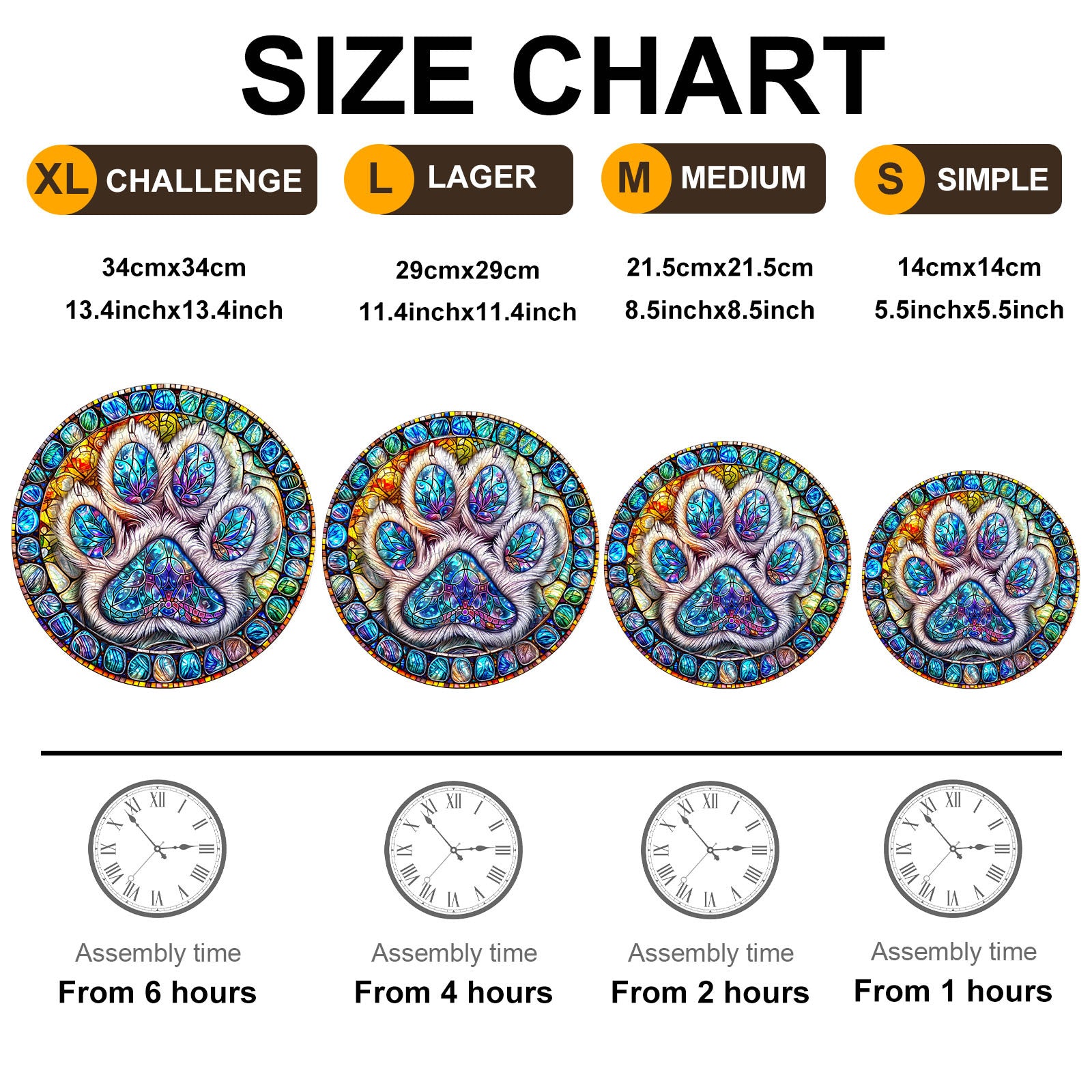 Colorful Paw Print Wooden Jigsaw Puzzle Animal Shapes Stained Glass Style