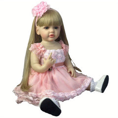 Princess Girl Reborn Doll with Pink Dress & Long Blonde Wig