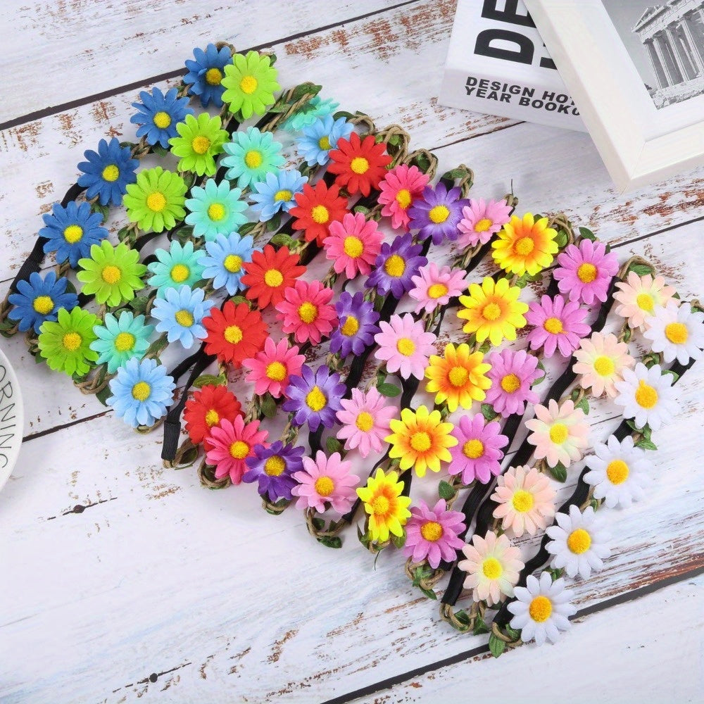 12pcs Multicolor Flower Garland Headbands for Wedding Party