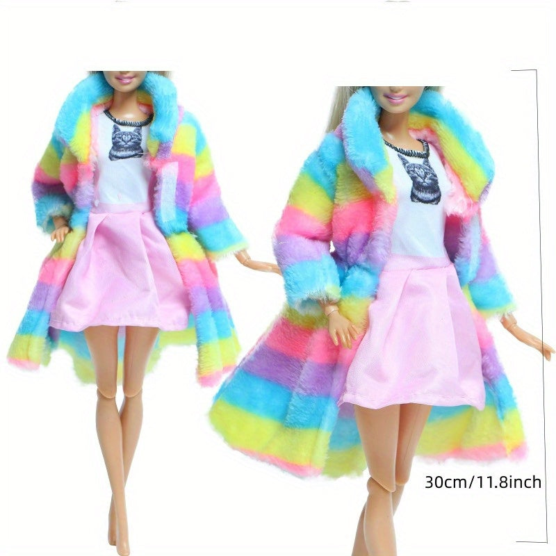 Rainbow Plush Doll Coat & Skirt Set - Fashionable Accessories for 30 Dolls