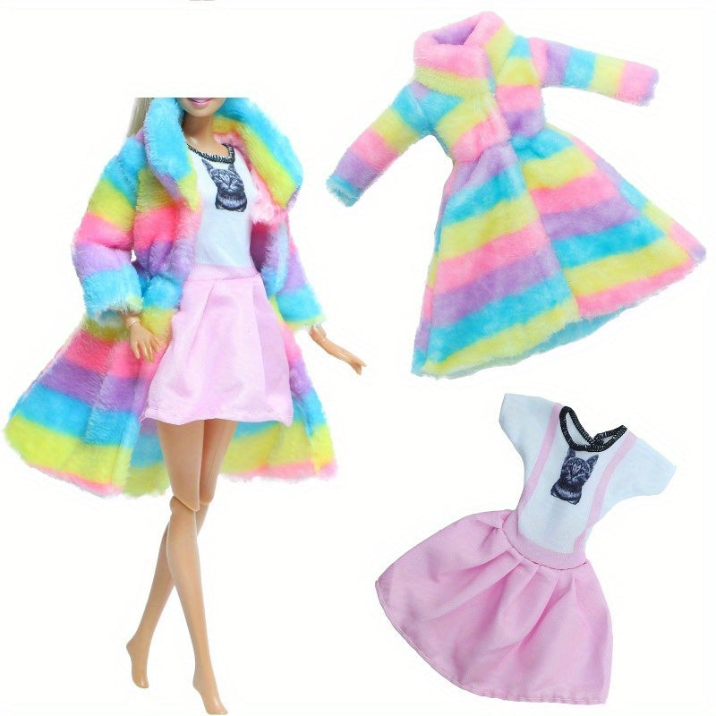 Rainbow Plush Doll Coat & Skirt Set - Fashionable Accessories for 30 Dolls