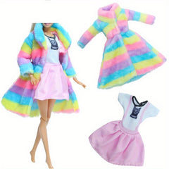 Rainbow Plush Doll Coat & Skirt Set - Fashionable Accessories for 30 Dolls