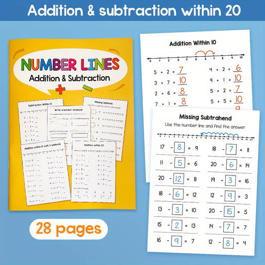 Math Workbook for Kids Ages 6-8 - Number Lines Addition & Subtraction