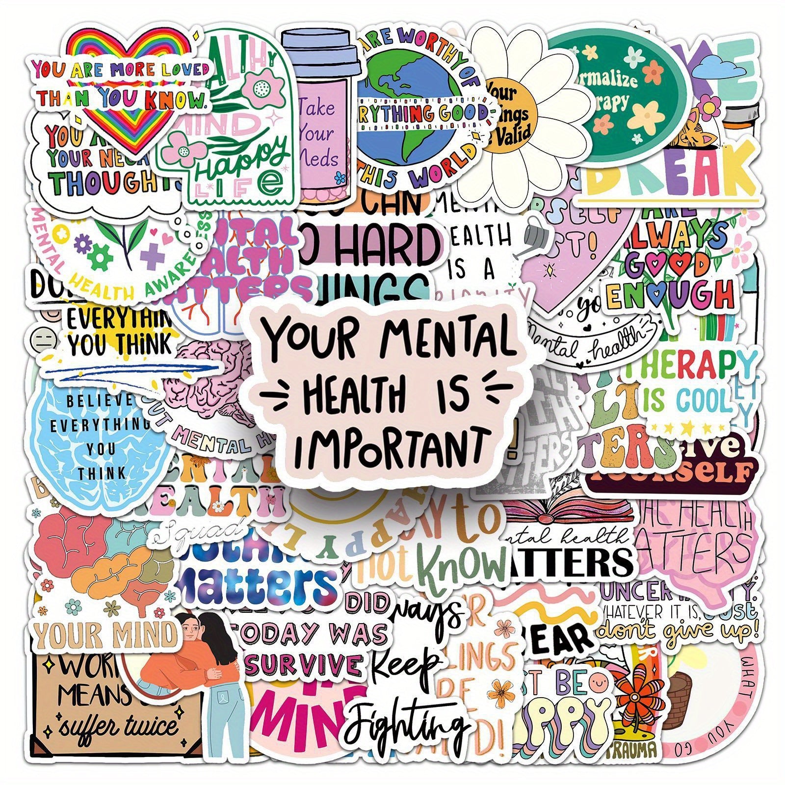 100pcs Psychological Health Stickers for Guitar Laptop Water Cup Book Luggage
