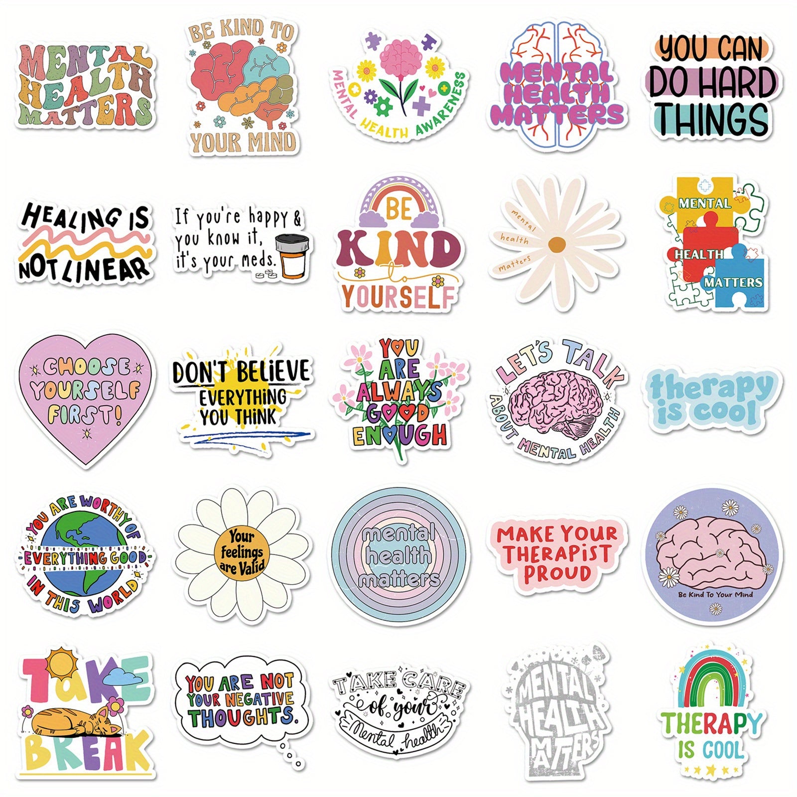 100pcs Psychological Health Stickers for Guitar Laptop Water Cup Book Luggage