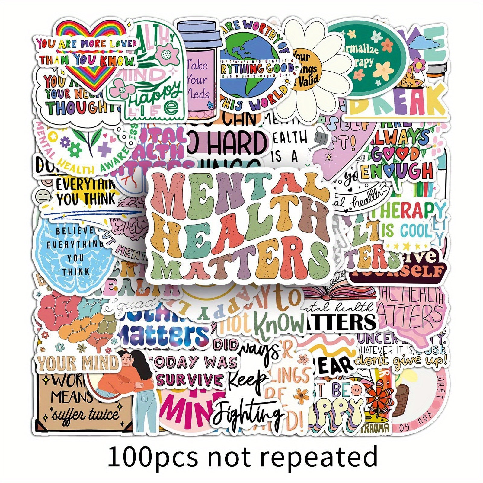 100pcs Psychological Health Stickers for Guitar Laptop Water Cup Book Luggage
