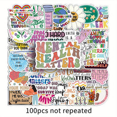 100pcs Psychological Health Stickers for Guitar Laptop Water Cup Book Luggage