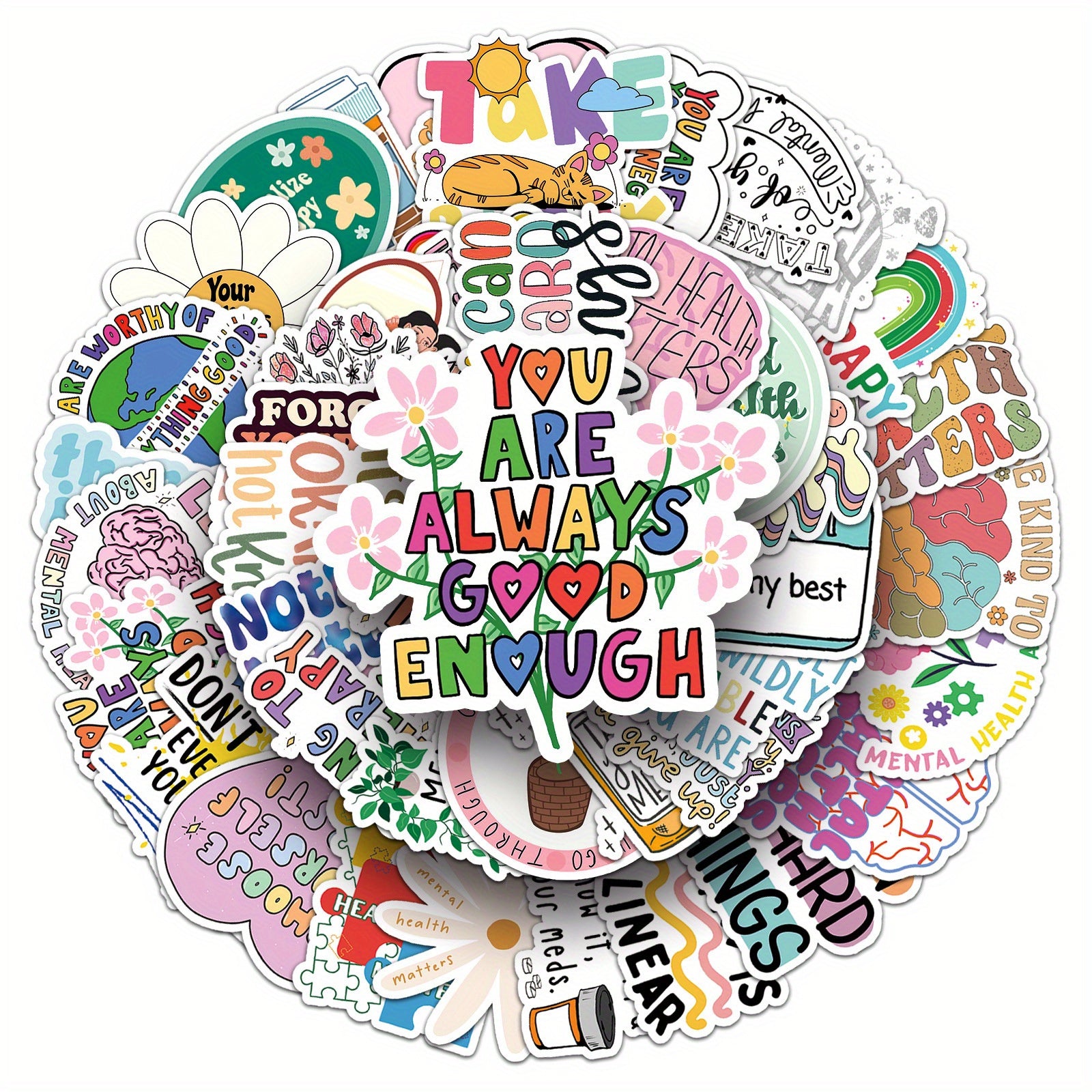 100pcs Psychological Health Stickers for Guitar Laptop Water Cup Book Luggage