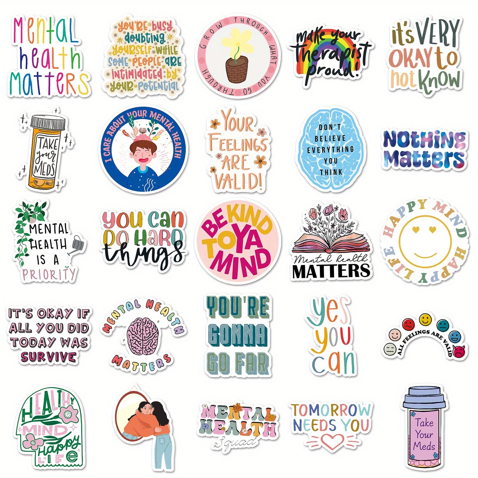 100pcs Psychological Health Stickers for Guitar Laptop Water Cup Book Luggage