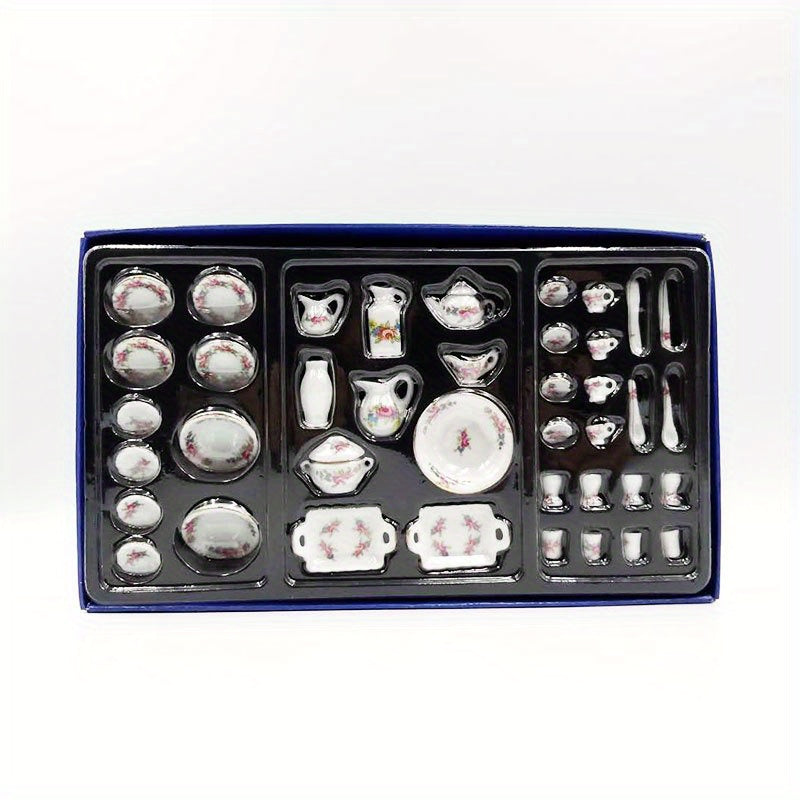 40pcs Chinese Style Ceramic Tea Set Dollhouse Decor Photo Prop Doll