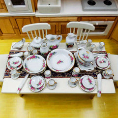 40pcs Chinese Style Ceramic Tea Set Dollhouse Decor Photo Prop Doll