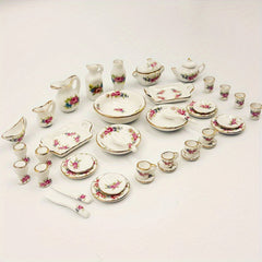 40pcs Chinese Style Ceramic Tea Set Dollhouse Decor Photo Prop Doll