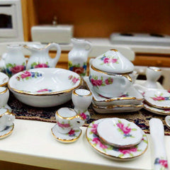 40pcs Chinese Style Ceramic Tea Set Dollhouse Decor Photo Prop Doll