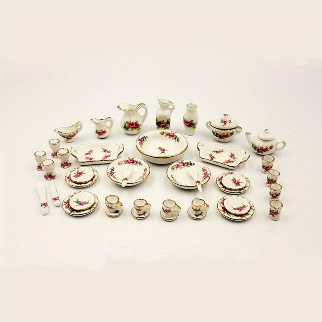 40pcs Chinese Style Ceramic Tea Set Dollhouse Decor Photo Prop Doll