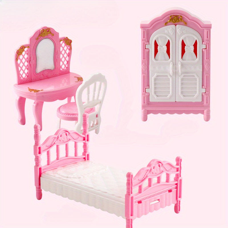 Pink Mini Playhouse Toy Simulated Kitchen Bathroom Living Room Bedroom
