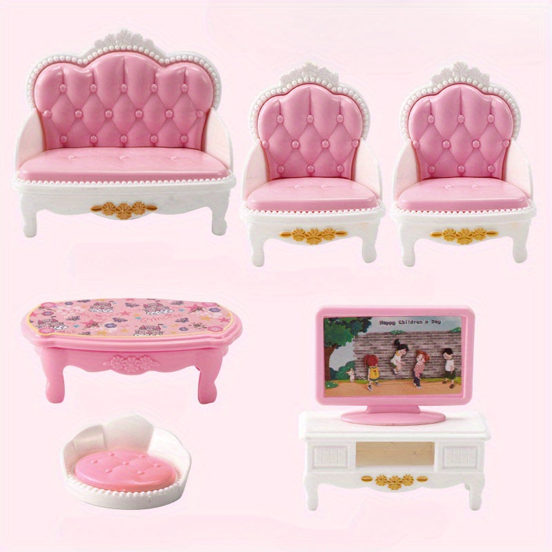 Pink Mini Playhouse Toy Simulated Kitchen Bathroom Living Room Bedroom