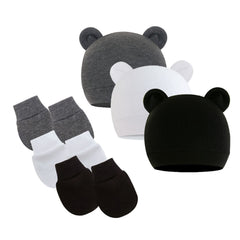 Newborn Infant Hospital Hat Mittens Set Cotton Beanie Bear Ears Cap And Gloves