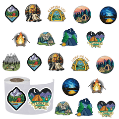 500pcs Camping & Nature Sticker Roll Vinyl Decals 10 Designs