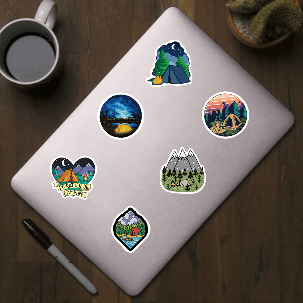 500pcs Camping & Nature Sticker Roll Vinyl Decals 10 Designs