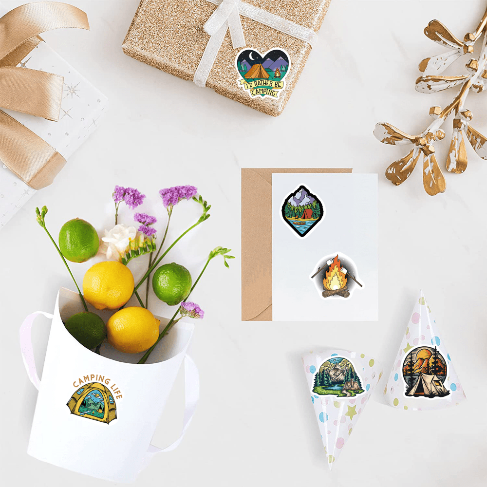 500pcs Camping & Nature Sticker Roll Vinyl Decals 10 Designs