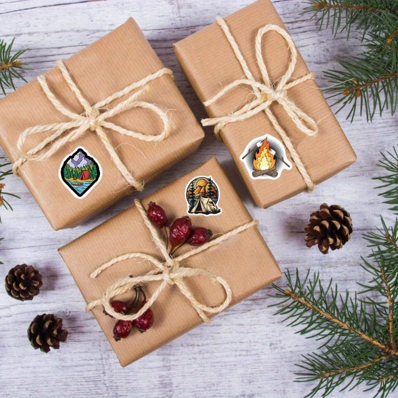 500pcs Camping & Nature Sticker Roll Vinyl Decals 10 Designs