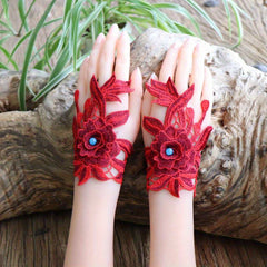 Ethnic Style Fingerless Gloves for Women with Handcrafted Embroidery
