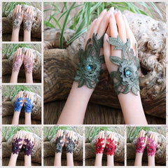 Ethnic Style Fingerless Gloves for Women with Handcrafted Embroidery